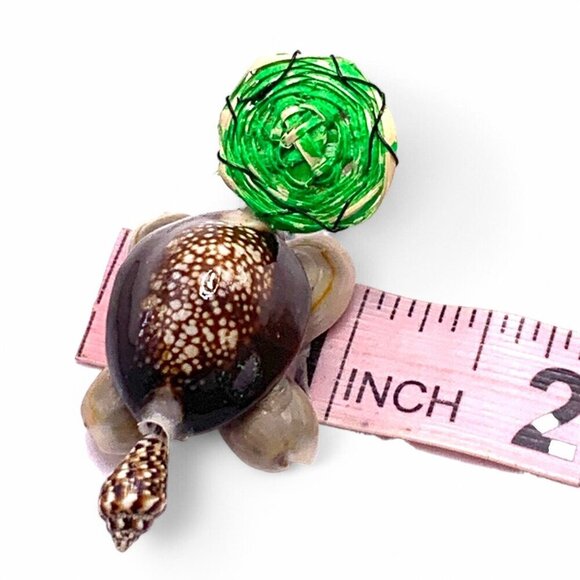 Handcrafted Sea Shell Turtle Figurine With Green Hat - Unique Beach Decor - Picture 7 of 7